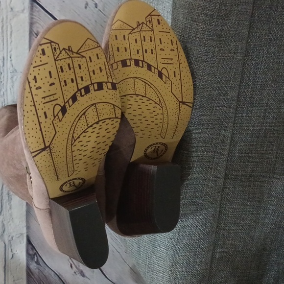 BellaVita Tall Harness Buckle Fashion BlockHeel Boots Taupe Suede - Picture 3 of 14